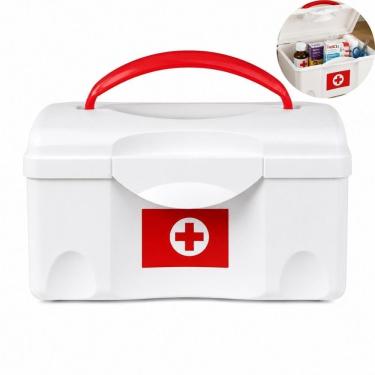 Imagem de Caixa Organizadora C05-06 Porta Medicamentos Plástico PP com Alça e Compartimentos Internos Multiuso