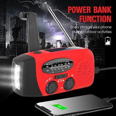 Imagem de Rádio FM/AM,Rádio de emergência acion pelo sol com manivela FM/AM/NOAA rádio de alerta meteorológico com função de banco de energia de luz LED