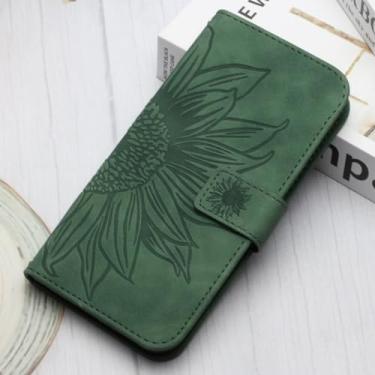 Imagem de Capa de carteira telefônica para Samsung Galaxy A50 A70 A40 A30 A20 A10S A20E M10 M01S A20S Capa traseira em couro girassol 3D, verde, para Samsung A20E