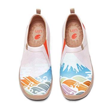 Imagem de UIN Tênis feminino sem cadarço casual mocassins tricotados arte pintada confortável macio caminhada sapatos, Primavera no Monte Fuji, 6.5