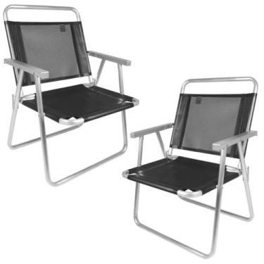 Imagem de 2 Cadeiras De Praia Dobravel Alta Em Aluminio Oversize Preta  Mor
