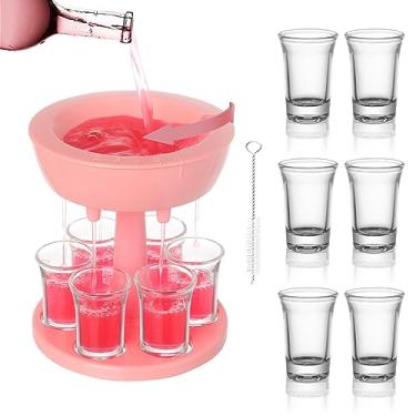 Imagem de ADOTBLOB Dispensador e suporte de vidro para dosador de 6 doses, dispensador de dose com 6 copos de 60 ml, vários buffalito seis dosadores para festa, dosador de copos multiderramamento, rosa