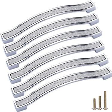 Imagem de Sinyiol Puxadores de puxador de gaveta de porta de cristal, pacote com 6 puxadores de strass arenáceo de moagem quadrada estilo europeu moderno puxadores de strass arenáceo para cômoda guarda-roupa armário (distância do orifício 16 cm, prata)