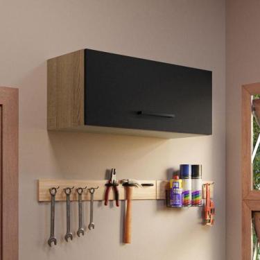 Imagem de Armário Aéreo Multiuso 80cm 1 Porta Basculante Rustic/Preto Agata Made