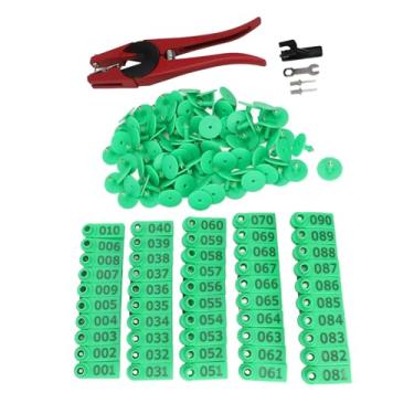 Imagem de Aplicador de Etiqueta de Orelha de Gado Alicate de Etiqueta de Orelha de Vaca Etiqueta de Orelha de Gado, Aplicador de Etiqueta de Orelha de (Alicate Vermelho com Brinco Verde)