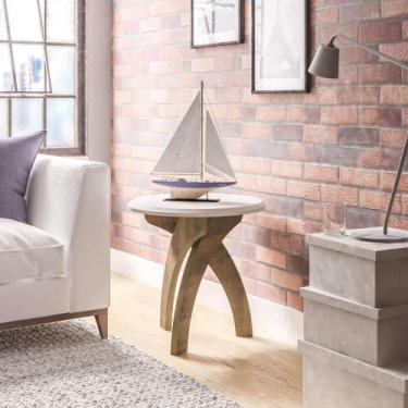 Imagem de Mesa De Apoio Redonda Em MDF Artely Jade Cor Off White com Pinho