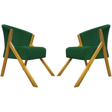 Imagem de Kit 2 Poltronas Para Sala Decorativa Cadeira Reforçada Para Recepção Manicure Sala De Espera Consultório Escritório Confortável You Suede Verde Braça Amadeirada