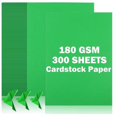 Imagem de Papel cartonado, 300 folhas de papel de construção A4 para fazer cartões, artesanato infantil, scrapbook, papel de artesanato colorido pesado para bricolage, cartolina para projetos escolares (verde)