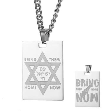 Imagem de TEAMER Colar Bring Them Home Now, aço inoxidável, judaico, hebraico, personalizado, estrela de Davi, joia original para homens e mulheres, Aço inoxidável, desconhecido