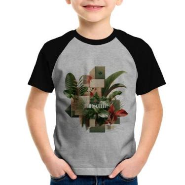 Imagem de Camiseta Raglan Infantil Think Green - Foca na Moda, Cinza, Preto, 2