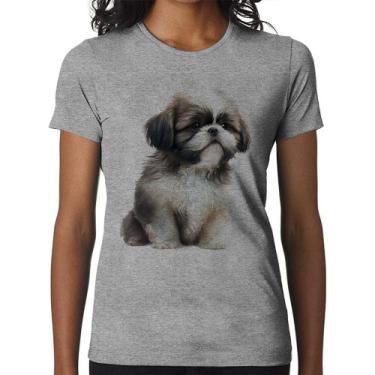 Imagem de Baby Look Cachorro Shih Tzu Filhote - Foca na Moda, Cinza, M