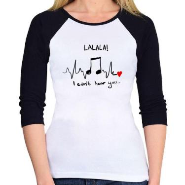 Imagem de Baby Look Raglan La La Lá Manga 3/4 - Foca na Moda, Branco, Preto, G