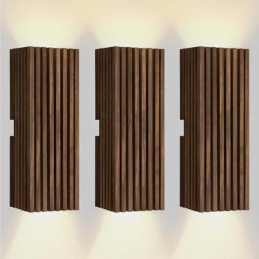 Imagem de 3 ARANDELA EXTERNA/INTERNA PAREDE MADEIRA 40CM 2 FAIXO DE LUZ LED (LUZ QUENTE)