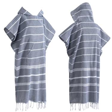 Imagem de 1 peça de algodão turco poncho de surfe trocador de toalha de banho com bolso plus size toalha de praia vestível toalha de praia com capuz para homem adulto mulheres praia piscina (preto, M)