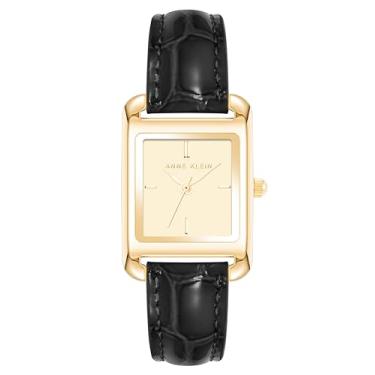 Imagem de Anne Klein Relógio feminino com pulseira de couro croco-grão brilhante, Preto