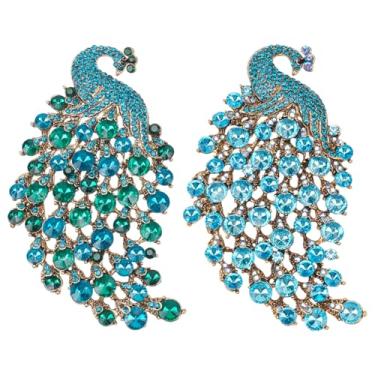 Imagem de WEBEEDY 2 estilos de broche de pavão de strass broches de pássaro com strass azul e verde broches de colarinho vintage pinos decorativos para mulheres suéter terno roupas aniversário presente de