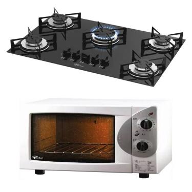 Imagem de Cooktop 5 Bocas, Fischer Preto e Forno Elétrico Fischer, 44 Litros, Branco