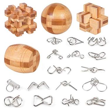 Imagem de Brain Teaser Puzzle 20Pcs Unlock Interlock Game IQ Test Wooden Toy 3D Unlock Interlock Puzzle Magic Ball Brain Teaser Toy Puzzles for Adults
