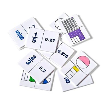 Imagem de hand2mind Conjunto de dominó de fração e decimal, manipulativos de fração para o ensino fundamental, jogos decimais educacionais, materiais de matemática Montessori, peças de jogos de matemática,