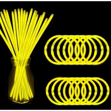 Imagem de NUDALA 200 Peças De Pulseiras De Bastões Luminosos Amarelos, Colares Que Brilham No Escuro, Suprimentos Para Festas, Recheios De Cesta De Páscoa, Pacote De Bastões De Luz De 8 Polegadas Com Conectores
