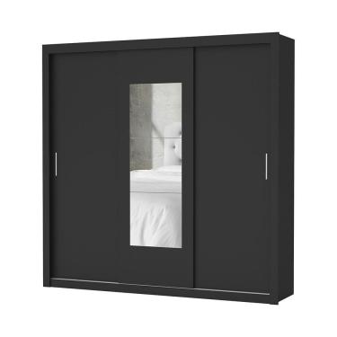 Imagem de Guarda Roupa Roupeiro Clarice 3 Portas De Correr Com Espelho Central 4 Gavetas Carioca Preto