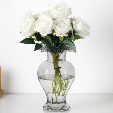 Imagem de MARTAGE Vaso de vidro grande, vaso preto para flores, vasos de flores para buquês, vasos de flores de vidro para sala de estar, mesa de jantar, prateleira, casamento, escritório, mesa de centro, 23 cm