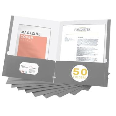 Imagem de Zzrywuty Pastas de arquivo com bolsos, tamanho carta, pacote com 50 pastas de papel com compartimento para cartão, duas pastas de bolso para estudantes, empresários, trabalhadores domésticos e de