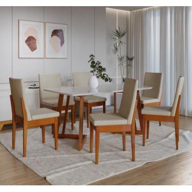 Imagem de Conjunto Mesa Com Vidro Pés Madeira Maciça 6 Cadeiras Madeira Dakota T