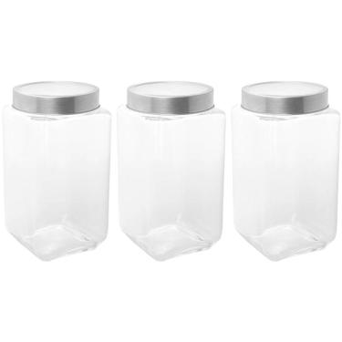 Imagem de Kit 3 Potes de Vidro 1,7L Tampa Metal Lyor Gastro Prata Porta Mantimentos Retangular