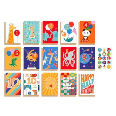 Imagem de American Greetings Pacote de cartão de aniversário de 15 unidades com envelopes e selos para crianças