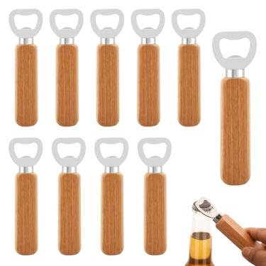 Imagem de Abridor de garrafa de madeira com 10 peças, abridor de cerveja portátil de madeira de aço inoxidável, abridor de garrafas de barman engraçado para presentes de padrinhos, ideia para casa, cozinha