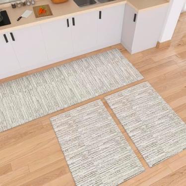 Imagem de Tapete Kit de Cozinha Antiderrapante 3 Peças Mesclado Geométrico Conjunto Passadeira 1,30m x 45cm Capacho 65cm x 45cm Jogo Artesanal Cru Caramelo Preto (Riscato Caramelo)