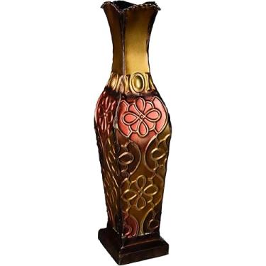 Imagem de Elements Arlequin – Vaso de metal em relevo para decoração de casa para flores secas e arranjos florais artificiais, decoração de sala de estar, decoração de quarto, vaso decorativo, 43 cm