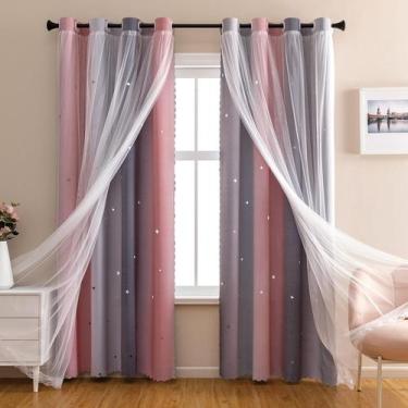 Imagem de Cortinas Blackout XiDi Dream Star para quarto de crianças rosa cinza