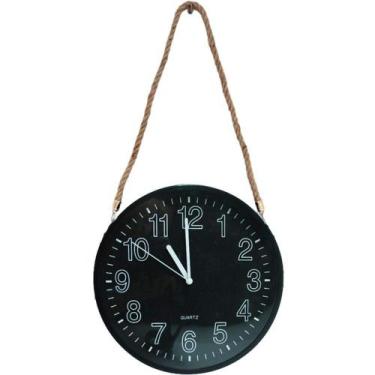 Imagem de Relógio De Parede Black Quartz Redondo Com Corda De Sisal - OUTRAS MAR