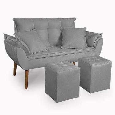 Imagem de Kit Poltrona Decorativa Namoradeira 2 Puffs Quadrado e 2 Almofadas Sue