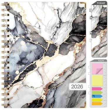 Imagem de Agenda Hardcover 2026, 21,6 cm x 28 cm: 14 meses (novembro de 2025 a dezembro de 2026), agenda mensal diária, agenda anual, marcador de livro, pasta de bolso e conjunto de notas adesivas (mármore