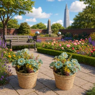 Imagem de Lizzi Home Decor Kit de Vasos Decorativos Rústicos com Margaridas Artificiais, Palha e MDF, 12x30cm, 2 Vasos com 4 Buquês, para Casa e Escritório