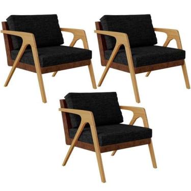 Imagem de Kit 03 Poltronas Pietra L02 material sintético Marrom Linho Chumbo - L