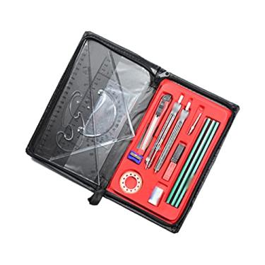 Imagem de Bússola matemática conjunto de bússola matemática conjunto de instrumentos de traçado pacote de desenho prático plotador combinado conjunto completo de bússolas com caixa de armazenamento bússola para