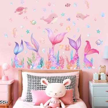 Imagem de Adesivos de parede cauda de sereia para meninas: decalques de parede para quarto de menina quarto de bebê berçário - decoração de vinil para idades de 1 a 12 anos