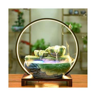 Imagem de Fonte de mesa para relaxamento interno, fonte de água de cerâmica, para escritório em casa, quarto, sala de estar, decoração de mesa de chá, decoração de casa (cor: Estilo dois com neblina) (estilo