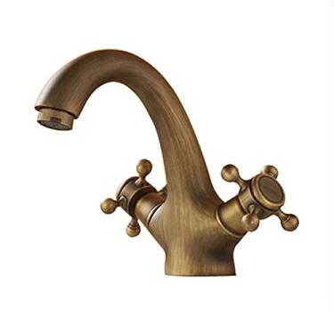 Imagem de Torneiras, torneiras de lavatório monobloco, torneira misturadora de banho com alças duplas de furo único torneira de pia de vaso de banheiro em latão antibronze, torneira quente e fria, montagem no