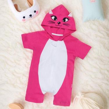 Imagem de Macacão Infantil Curto Com Capuz Interativo Bordado de Bichinhos até 2