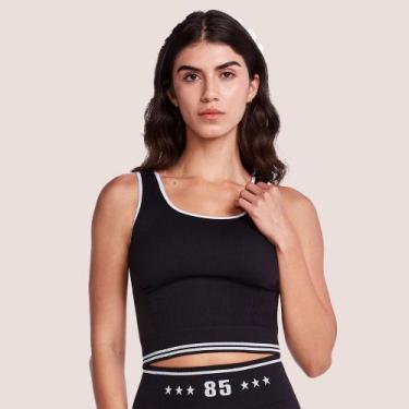 Imagem de Top Plié Sem Costura Alças Médias e Sustentação Confortável, Preto, P