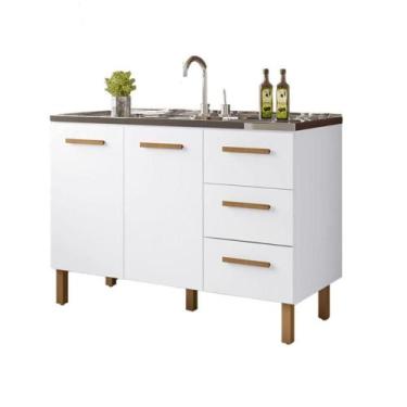 Imagem de Balcão Fortaleza 3 Gavetas Para Pia 1,20 Mt Branco - MILANI MOVELARIA