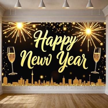 Imagem de Ano Novo, fogos de artifício, fogos de artifício, fogos de artifício, taças de champanhe, design de champanhe para reunião de família, celebração de férias