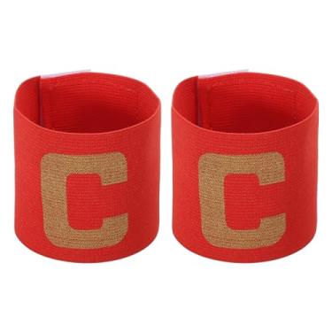 Imagem de Braçadeira de Capitão C de futebol 23 x 6,5, pacote com 2 emblemas de braço elástico unissex de nylon ajustável para treinamento de times de jovens e adultos, vermelho