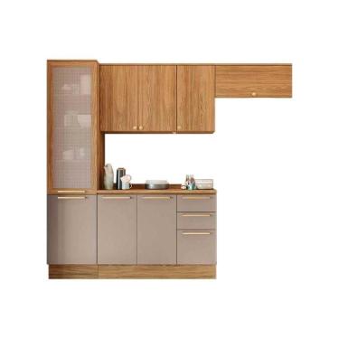 Imagem de Cozinha Modulada Completa Botanic 5 Peças 2 Aéreos + 1 Balcão + 1 Paneleiro + 1 Complemento M659 Nogueira Fendi