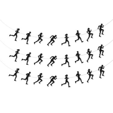 Imagem de Sursurprise Decorações de festa de corrida, 3 peças de faixas temáticas de corrida preta, maratona de corredor, esportes cross country, fitness, corrida, artigos de festa de aniversário